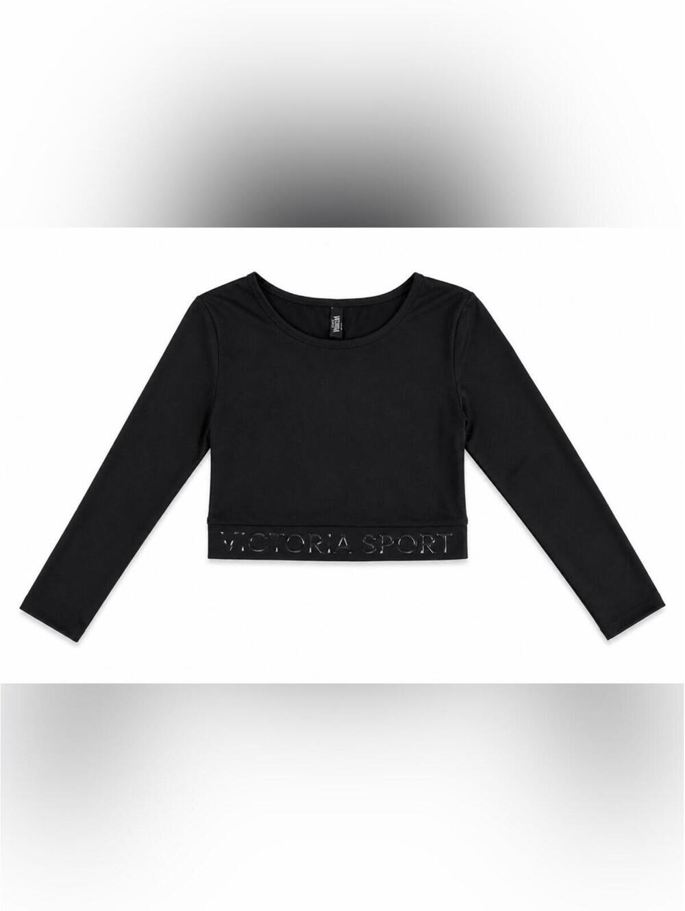 Victoria Sport Black Long‑Sleeve Crop Top Size Small GUC